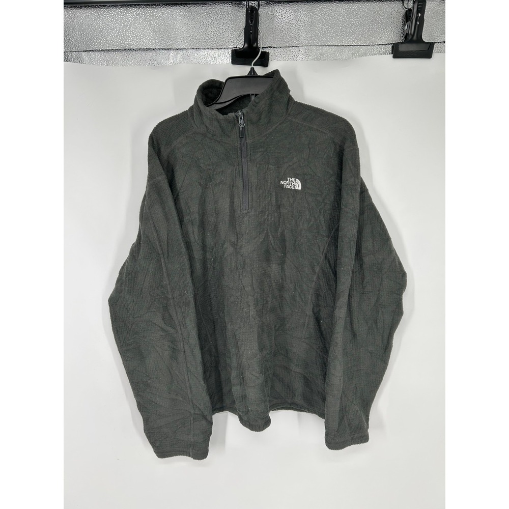 The North Face Sweater Men Large Grey Thermal Waffle Knit Fleece Quarter 1/4 Zip